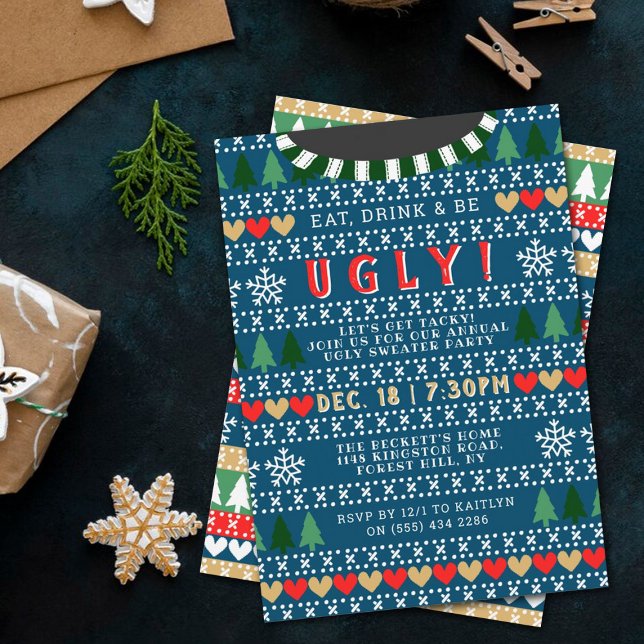 Eat, Drink & Be Ugly Sweater Christmas Invitation (Creator Uploaded)