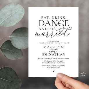 Eat, Drink, Dance, Be Married, Wedding Elopement Invitation