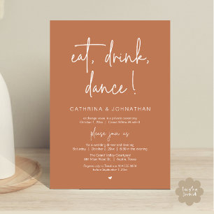 Eat, Drink, Dance, Elegant Copper Brown Elopement Invitation