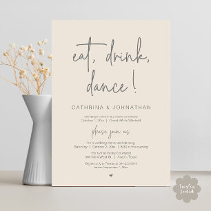 Eat, Drink, Dance, Elegant Dark Grey Elopement Invitation