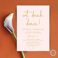 Eat, Drink, Dance, Elegant Gold Blush Elopement