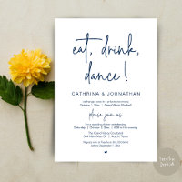 Eat, Drink, Dance, Elegant Navy Blue Elopement
