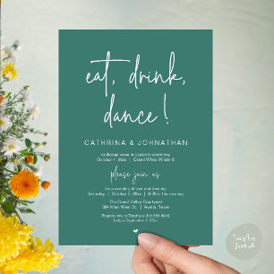 Eat, Drink, Dance, Elegant Teal Green Elopement Invitation
