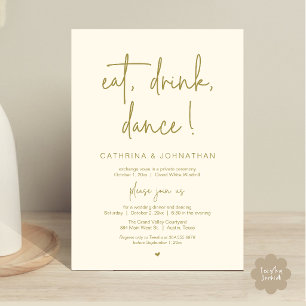 Eat, Drink, Dance, Elegant Yellow Gold Elopement Invitation