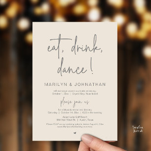 Eat, Drink, Dance, Wedding Elopement Dinner Party  Invitation