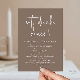 Eat, Drink, Dance, Wedding Elopement Dinner Party  Invitation