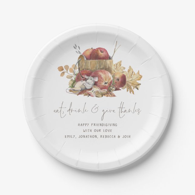 Eat Drink Give Thanks Script Mouse Friendsgiving Paper Plate (Front)