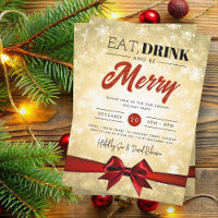 Eat, Drink Gold Winter Wonderland Holiday Xmas Bow