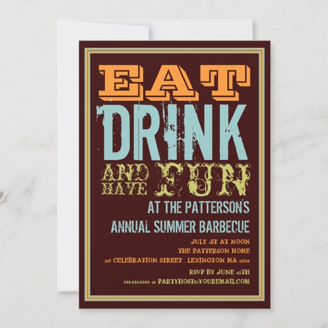 Eat, Drink & Have Fun at a Summer BBQ Party Invitation (Front)