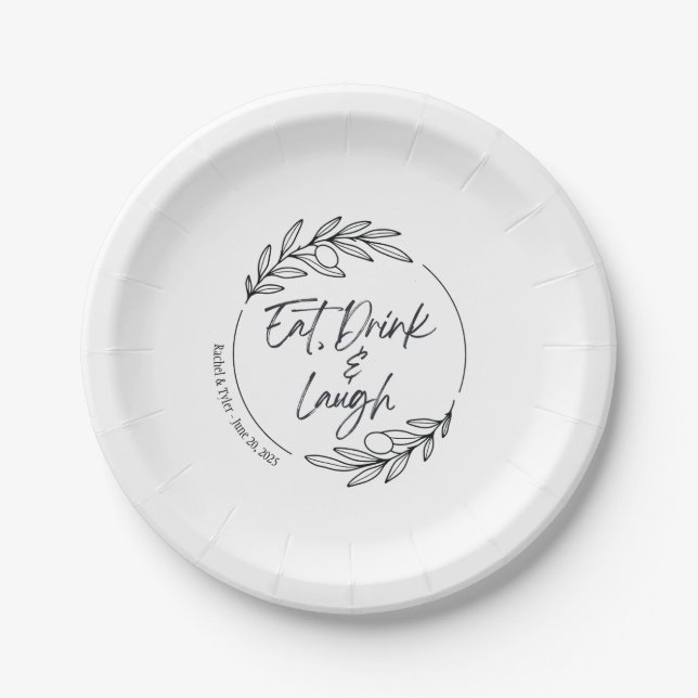 Eat, Drink & Laugh Custom Name Paper Plate (Front)
