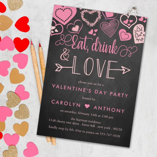 "Eat, Drink & Love" Valentine's Day Party Invitation (Creator Uploaded)