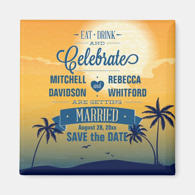 Eat Drink n Celebrate Summer Sunset Save the Date Magnet (Front)