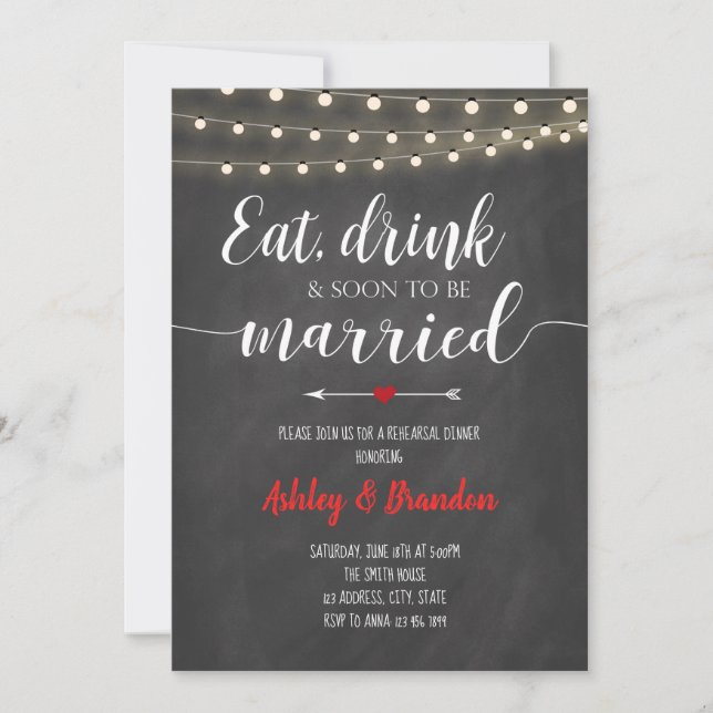 Eat drink n soon to be married invitation (Front)