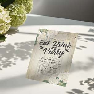 EAT Drink & Party Wedding Flower Wood String Light Invitation