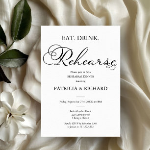 Eat Drink Rehearse Elegant Script Rehearsal Dinner Invitation