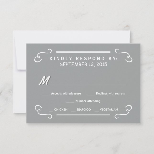 Eat Drink & RSVP Silver Grey Rustic Wedding Reply Card (Front)