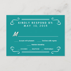Eat Drink & RSVP Teal Blue Rustic Wedding Reply Card
