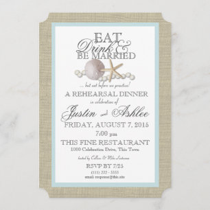 Eat Drink Sand Dollar and Pearl Wedding Rehearsal Invitation