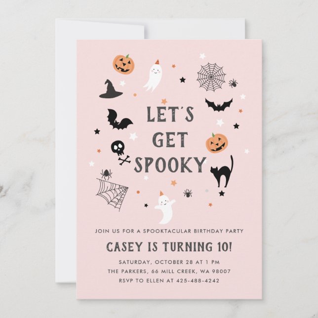 Eat drink scary birthday Halloween Pink Invitation (Front)