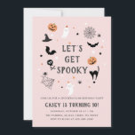 Eat drink scary birthday Halloween Pink Invitation<br><div class="desc">A Halloween Birthday party invitation featuring spooky illustrations</div>