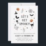 Eat drink scary birthday Halloween white Invitation<br><div class="desc">A Halloween Birthday party invitation featuring spooky illustrations</div>