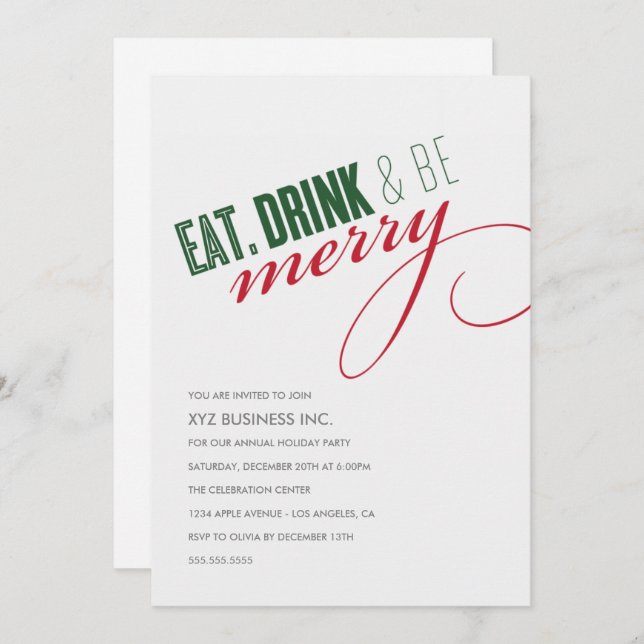 Eat. Drink Script Holiday Party Invitation (Front/Back)