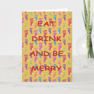 Eat drink stockings red holiday card