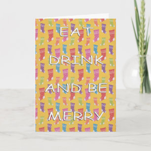 Eat drink stockings white holiday card
