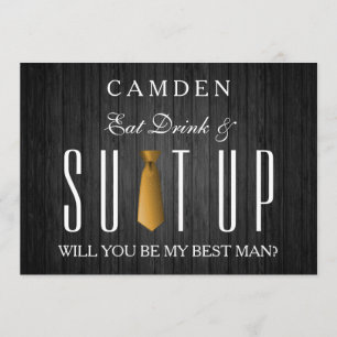 Eat Drink & Suitup Gold Will you be my Bestman Invitation