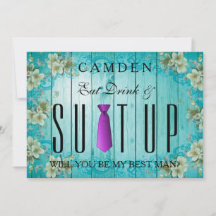 Eat Drink & Suitup Purple Will you be my Bestman Invitation