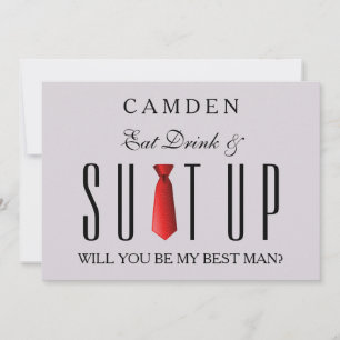 Eat Drink & Suitup Red Will you be my Bestman Invi Invitation