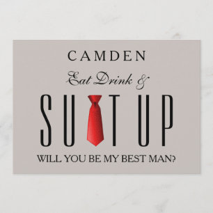 Eat Drink & Suitup Red Will you be my Bestman Invitation