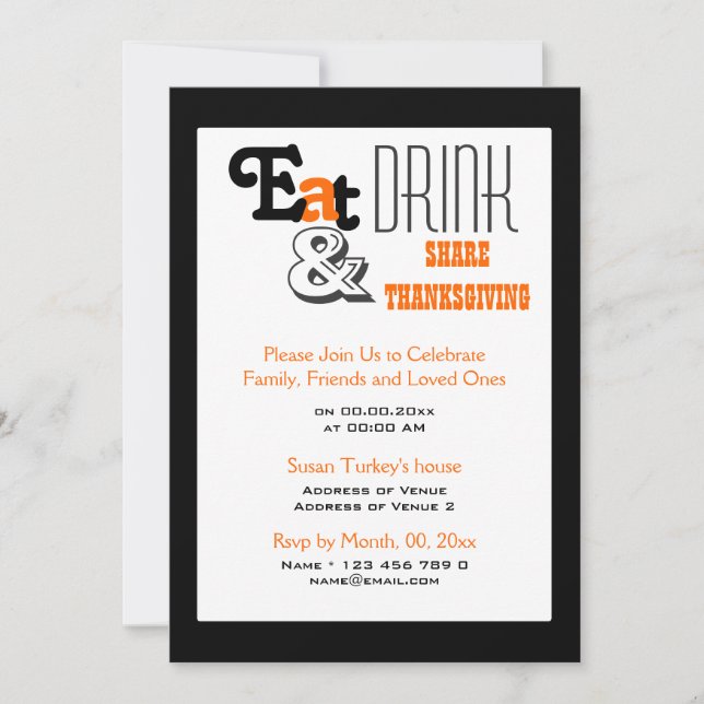 Eat drink Thanksgiving birthday party Invitation (Front)