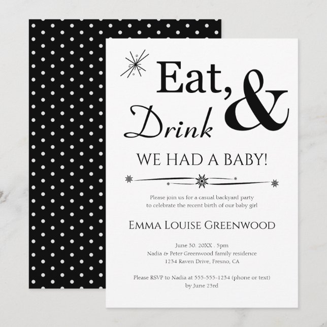Eat Drink We Had A Baby Announcement Casual Party (Front/Back)