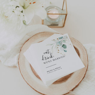 Eat Drink We're Married Gold Green Wedding  Napkin