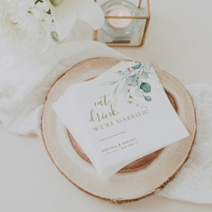 Eat Drink We're Married Gold Wedding Napkin