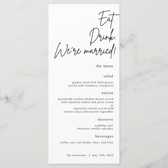 Eat, Drink, We're Married Script Wedding Menu (Front)