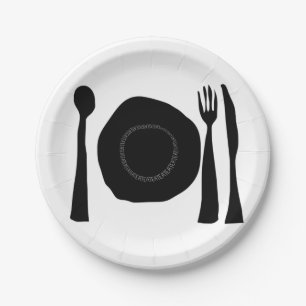Eat Eat Black and White Plate and Utensils Graphic