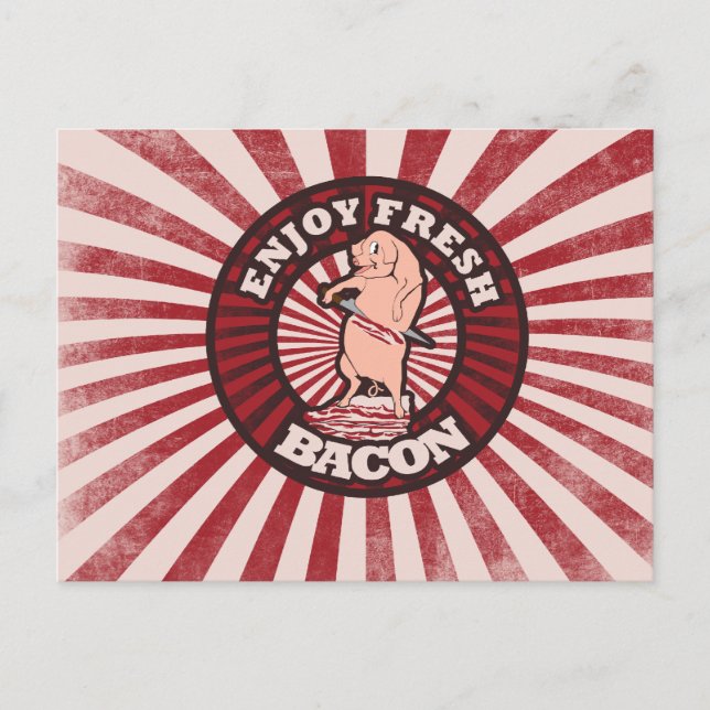 Eat Fresh Bacon Funny Pig Parody Postcard (Front)