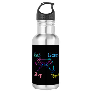 Eat Game Sleep Repeat | Neon Gamer Customisable Ty 532 Ml Water Bottle
