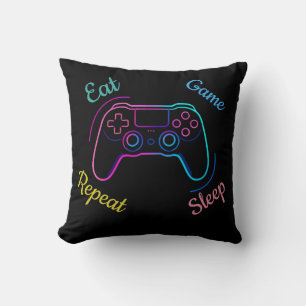 Eat Game Sleep Repeat Neon Gamer Customisable Ty Cushion