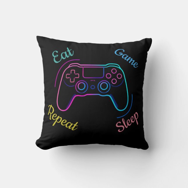 Eat Game Sleep Repeat | Neon Gamer Customisable Ty Cushion (Front)