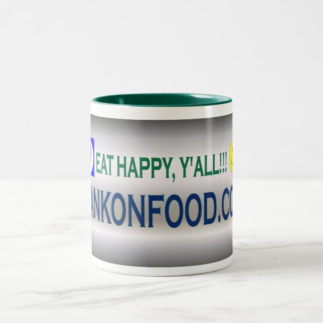 Eat Happy Y'all--HankOnFood.com Coffee Mug! Two-Tone Coffee Mug (Center)