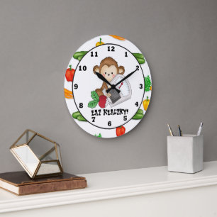 Eat Healthy Monkey cartoon wall clock