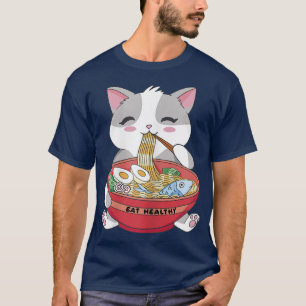 Eat Healthy Ramen Funny Cute Kitty Cat T-Shirt