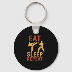 Eat Karate Stamp Block Martial Arts Humor Design Key Ring