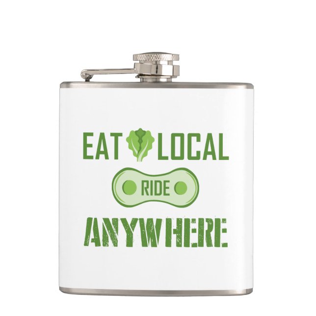 Eat Local, Ride Anywhere Hip Flask (Front)