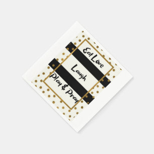 Eat love laugh play pray black gold dots paper napkin