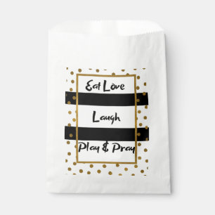 Eat love laugh play pray black gold dots poster favour bags