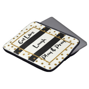 Eat love laugh play pray black gold dots poster laptop sleeve